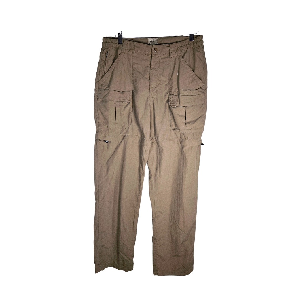 L.L. Bean Nylon Mesh Lining Med Convertible Cargo Pants Hiking Outdoor Tan‎ Mens